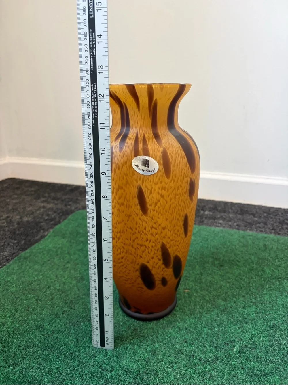 Vintage Murano Art Glass Vase Italy Maestri Vetrai Azzurra Gold Copper Swirls